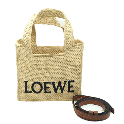 Loewe Basket Font Tote Mini Shoulder Bag Raffia Beige Logo