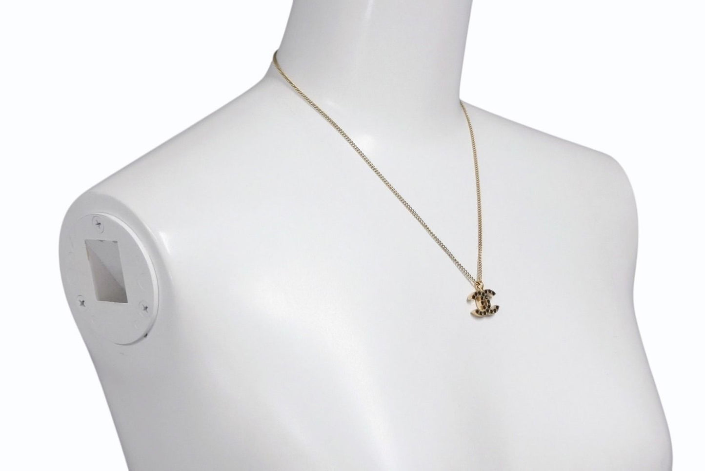 Chanel CC Logo Black Rhinestone Necklace Metal Gold — view 8