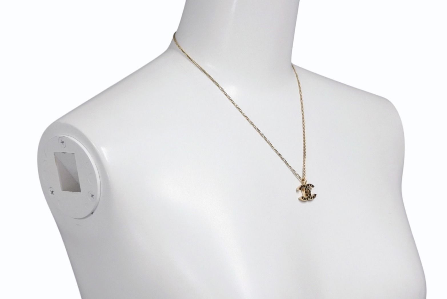 Chanel CC Logo Black Rhinestone Necklace Metal Gold — view 8