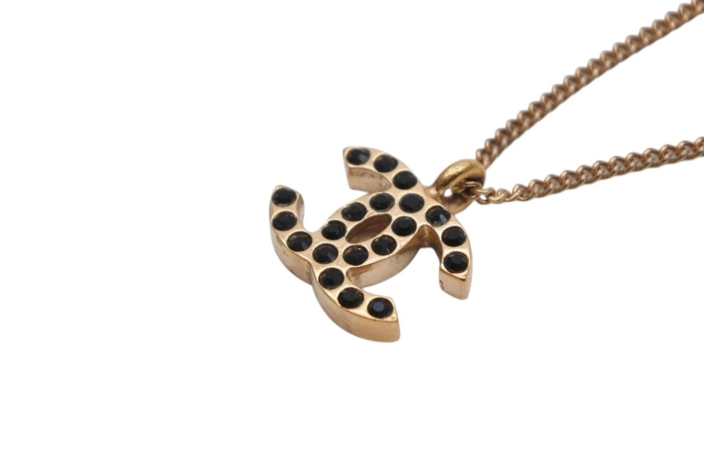 Chanel CC Logo Black Rhinestone Necklace Metal Gold — view 4