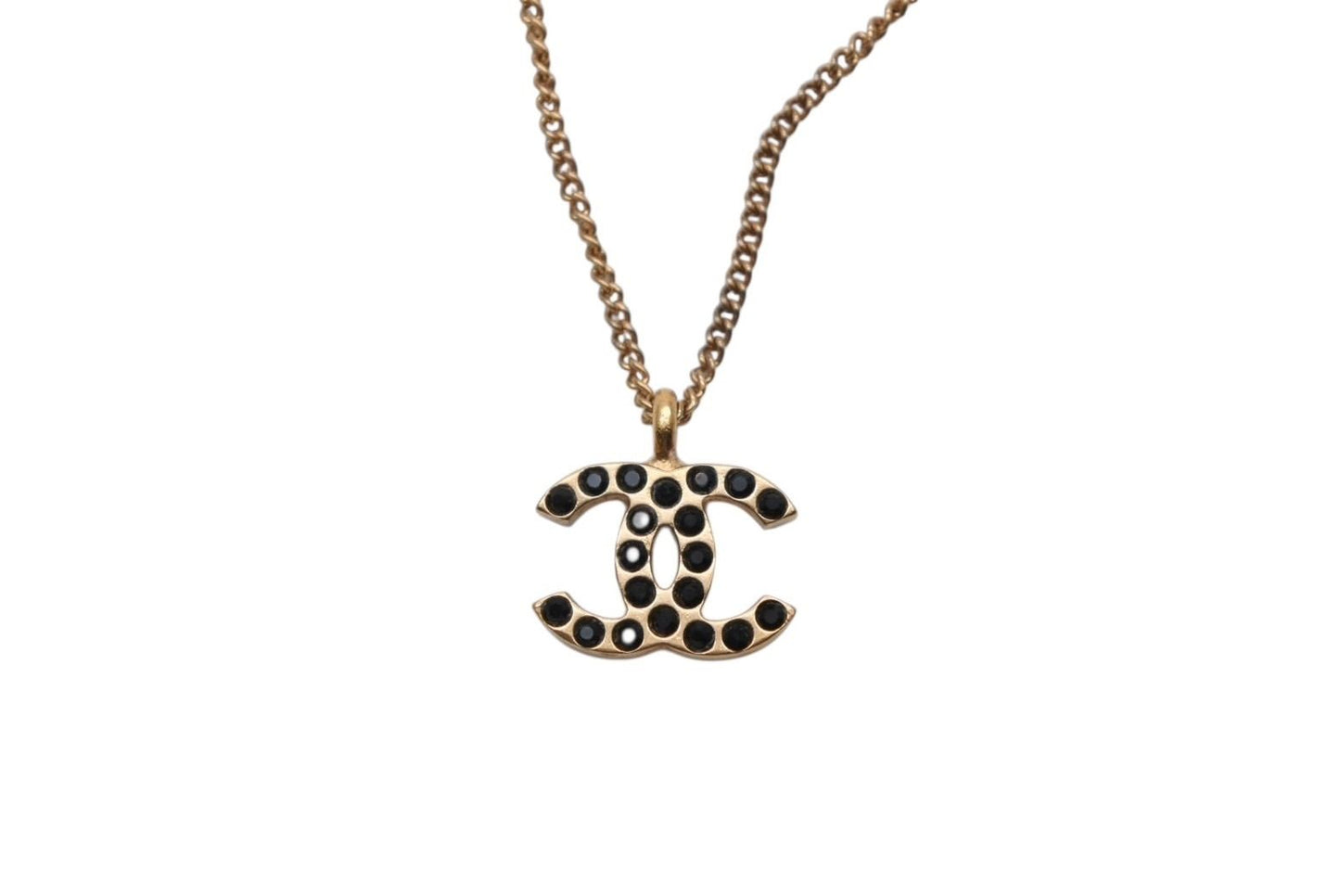 Chanel CC Logo Black Rhinestone Necklace Metal Gold — view 2
