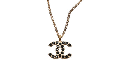 Chanel CC Logo Black Rhinestone Necklace Metal Gold — view 2