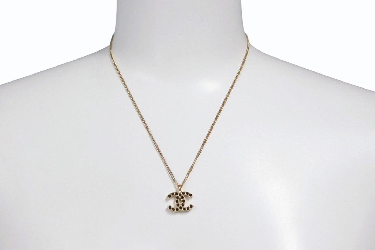 Chanel CC Logo Black Rhinestone Necklace Metal Gold — view 7