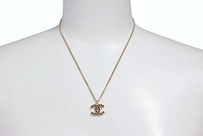 Chanel CC Logo Black Rhinestone Necklace Metal Gold — view 7