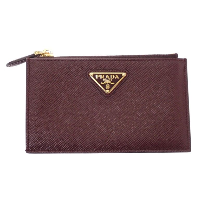 Prada Saffiano Triangle Card Case Bordeaux Burgundy Gold Genus — view 2