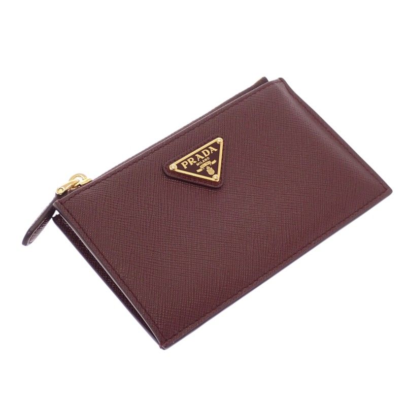 Prada Saffiano Triangle Card Case Bordeaux Burgundy Gold Genus — view 5