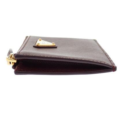Prada Saffiano Triangle Card Case Bordeaux Burgundy Gold Genus — view 6