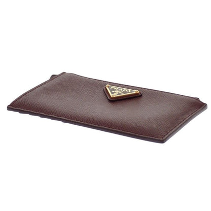 Prada Saffiano Triangle Card Case Bordeaux Burgundy Gold Genus — view 8