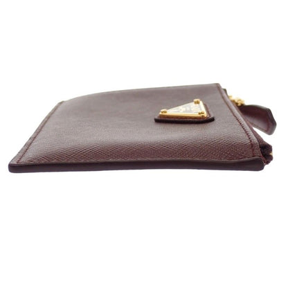 Prada Saffiano Triangle Card Case Bordeaux Burgundy Gold Genus — view 7