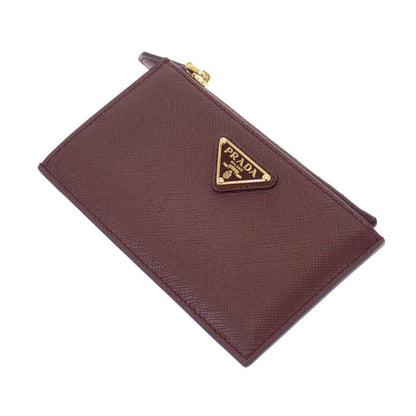 Prada Saffiano Triangle Card Case Bordeaux Burgundy Gold Genus — view 4