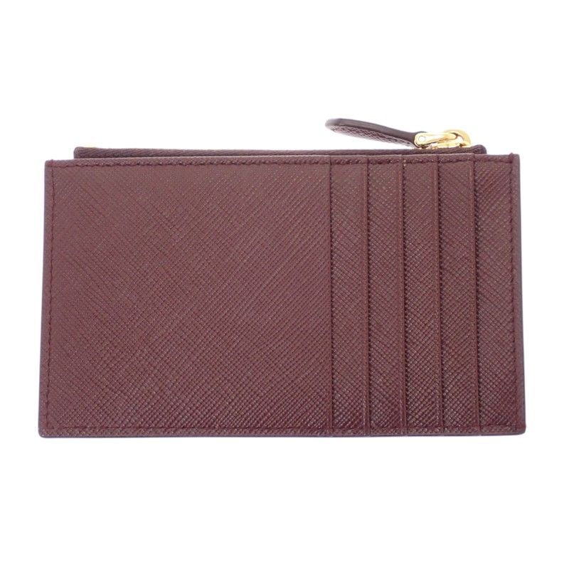 Prada Saffiano Triangle Card Case Bordeaux Burgundy Gold Genus — view 3