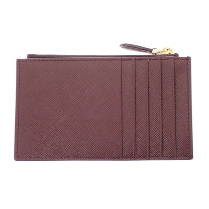 Prada Saffiano Triangle Card Case Bordeaux Burgundy Gold Genus — view 3