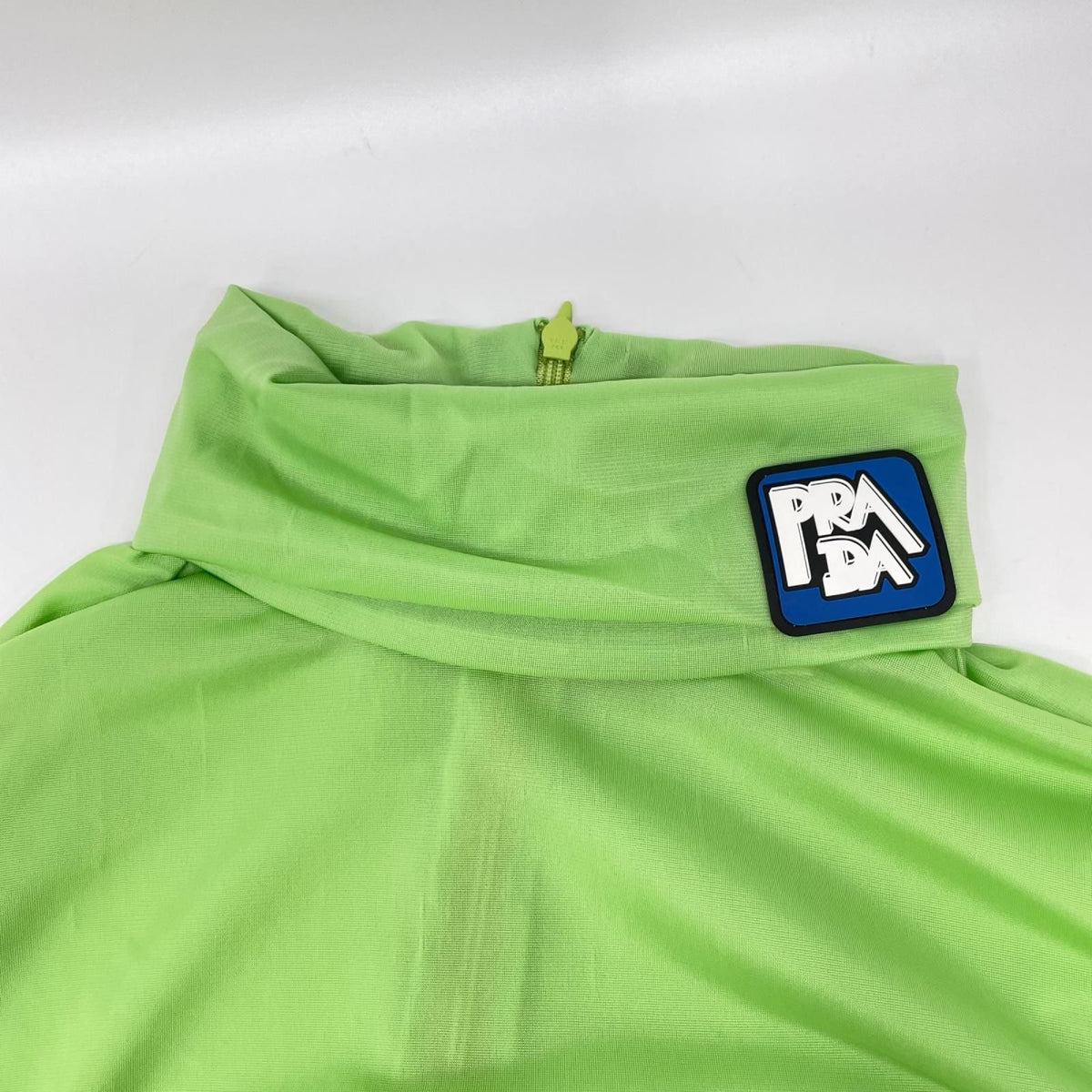 Prada Ujl 051 Green Rubber Patch Sheath Loose Jersey Turtleneck Top — view 7