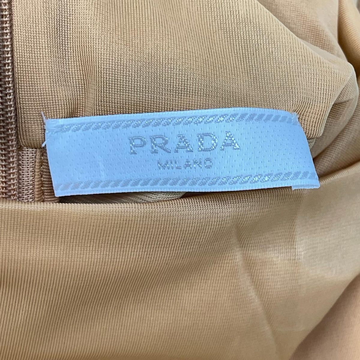 Prada Ujl 051 Beige Rubber Patch Sheath Loose Jersey Turtleneck Top — view 3