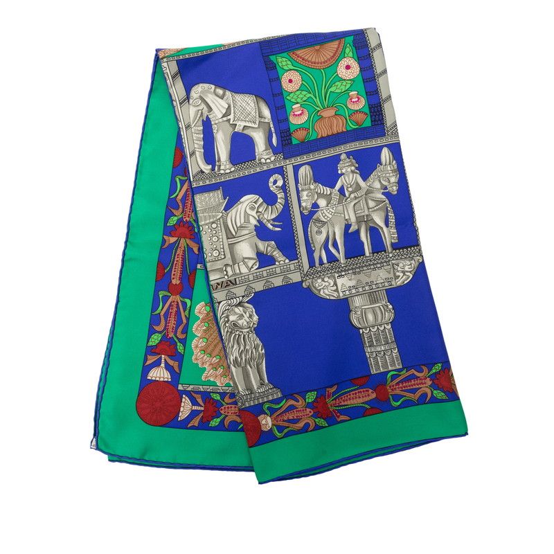 Hermes Carre 90 Torana Tower Scarf Green Multicolor Silk — view 2