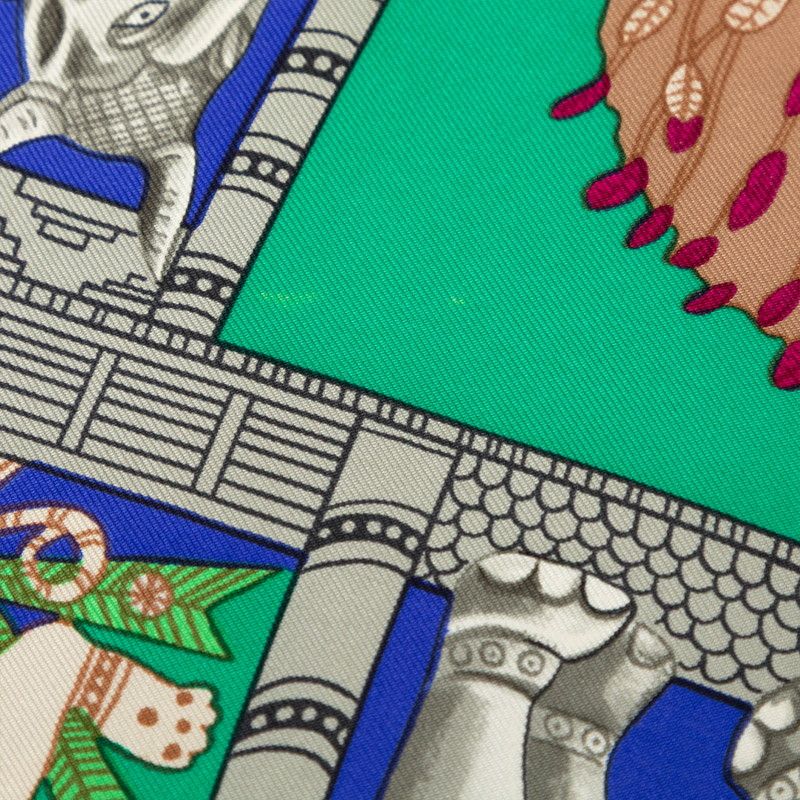 Hermes Carre 90 Torana Tower Scarf Green Multicolor Silk — view 4