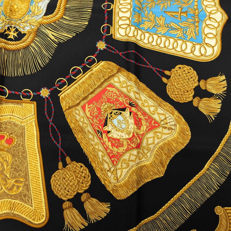 Hermes Carre 90 Poste Et Cavalerie Saber Bag Scarf Black Silk — view 4