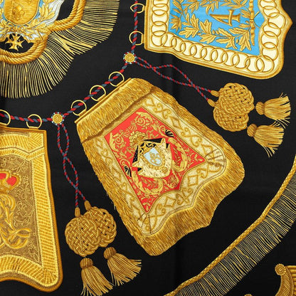 Hermes Carre 90 Poste Et Cavalerie Saber Bag Scarf Black Silk — view 4