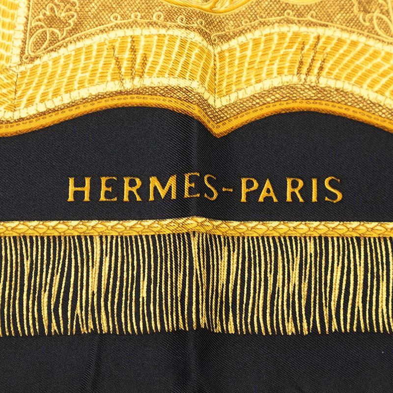 Hermes Carre 90 Poste Et Cavalerie Saber Bag Scarf Black Silk — view 6