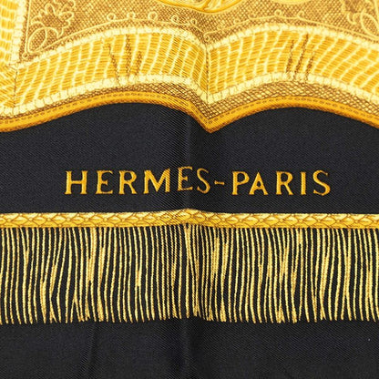 Hermes Carre 90 Poste Et Cavalerie Saber Bag Scarf Black Silk — view 6