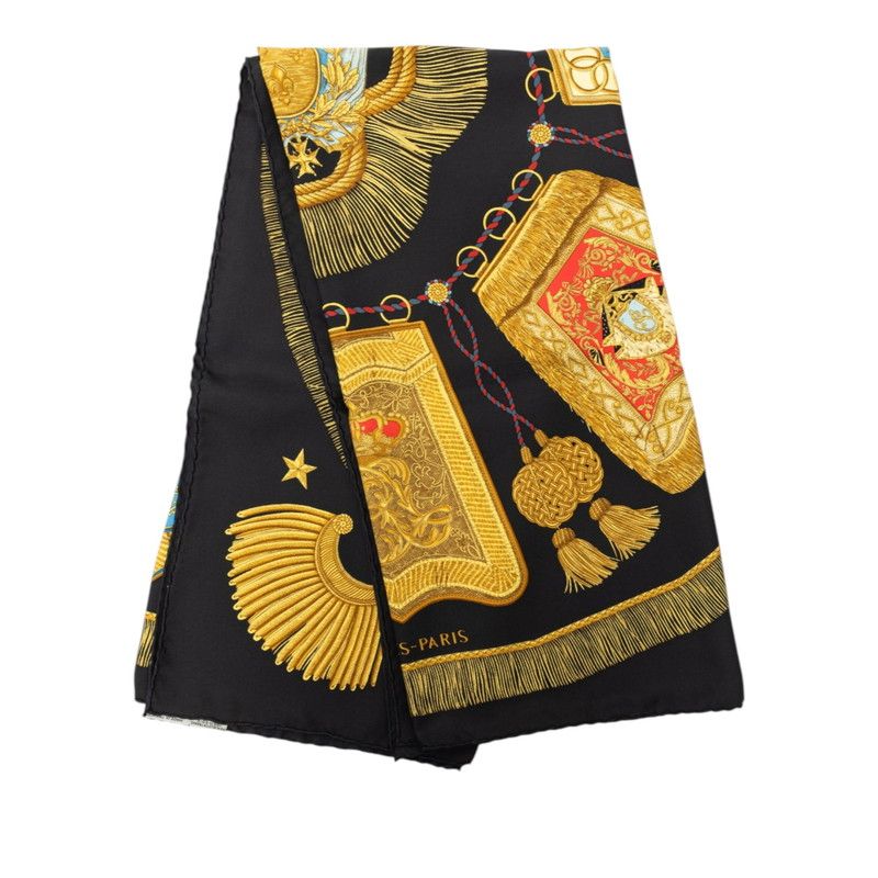 Hermes Carre 90 Poste Et Cavalerie Saber Bag Scarf Black Silk — view 2