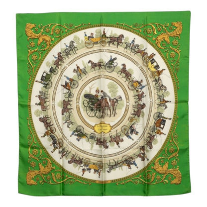 Hermes Carre 90 la Promenade de Longchamps Walkway to Ron Chien Scarf Green