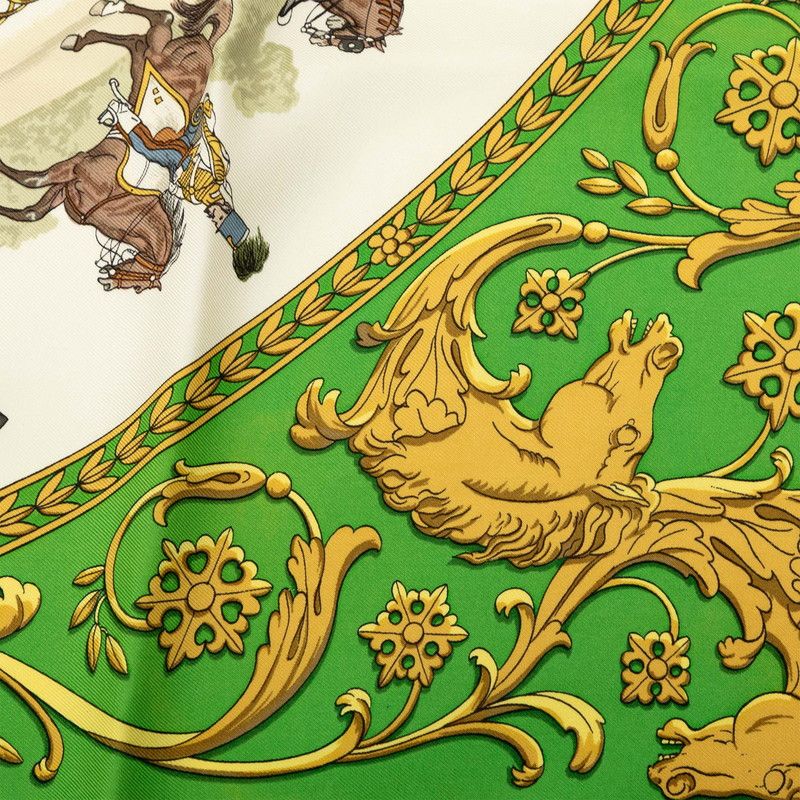Hermes Carre 90 la Promenade de Longchamps Walkway to Ron Chien Scarf Green — view 4