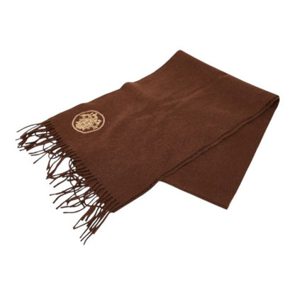 Hermes Logo Scarf Brown Cashmere Wool
