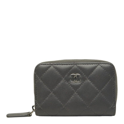 Chanel Quilted CC Logo Coin Purse Gray Lambskin