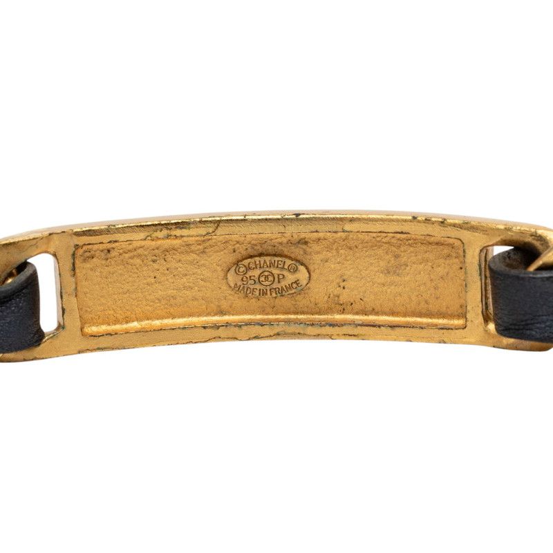 Chanel 95P Logo Plate Vintage Bracelet Gold Black Plated Leather — view 5