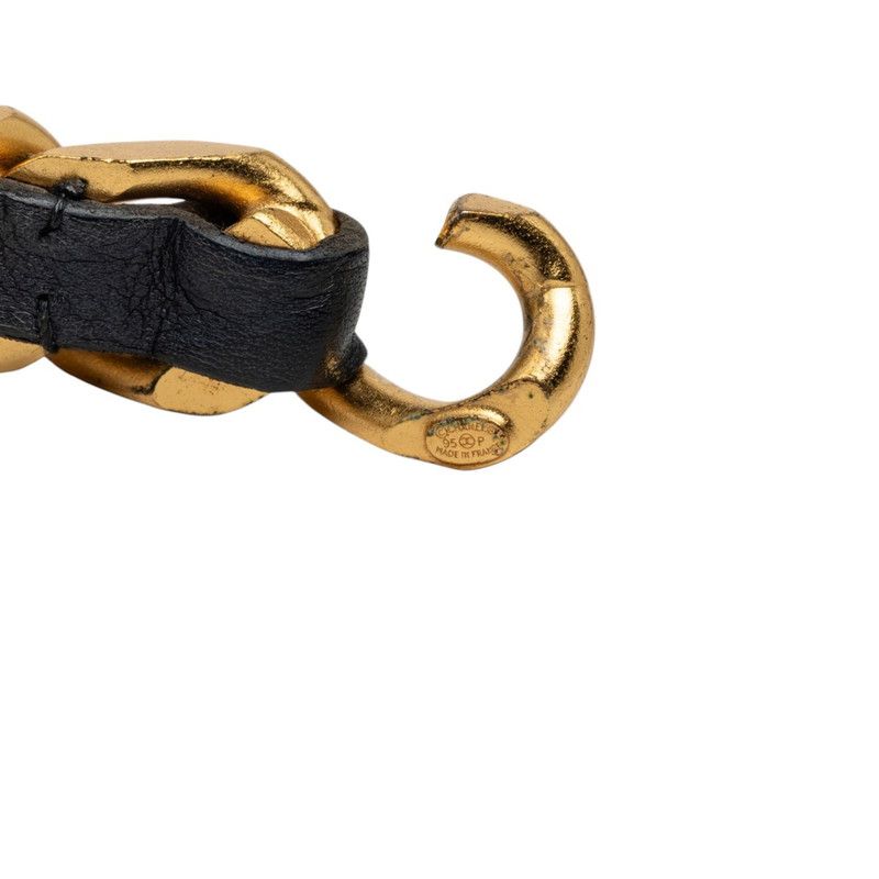 Chanel 95P Logo Plate Vintage Bracelet Gold Black Plated Leather — view 6