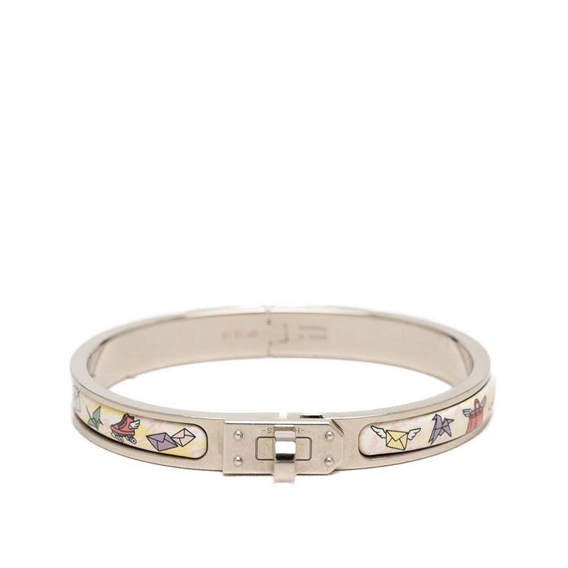 Hermes Mini Click Kelly PM Bracelet Bangle Silver Multicolor Metal Enamel