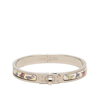 Hermes Mini Click Kelly PM Bracelet Bangle Silver Multicolor Metal Enamel