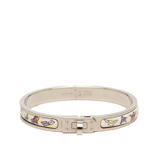 Hermes Mini Click Kelly PM Bracelet Bangle Silver Multicolor Metal Enamel