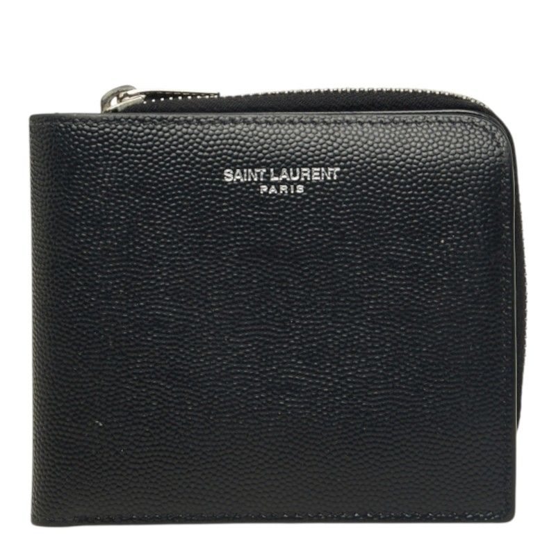 Saint Laurent East West Zip Wallet Bifold Compact Black Leather