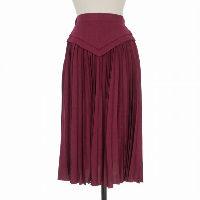 Dior Silk Blend Houndstooth Pleated Skirt Switchable Knee Length Burgundy M — view 2