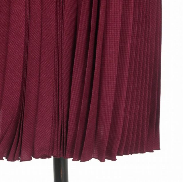 Dior Silk Blend Houndstooth Pleated Skirt Switchable Knee Length Burgundy M — view 4