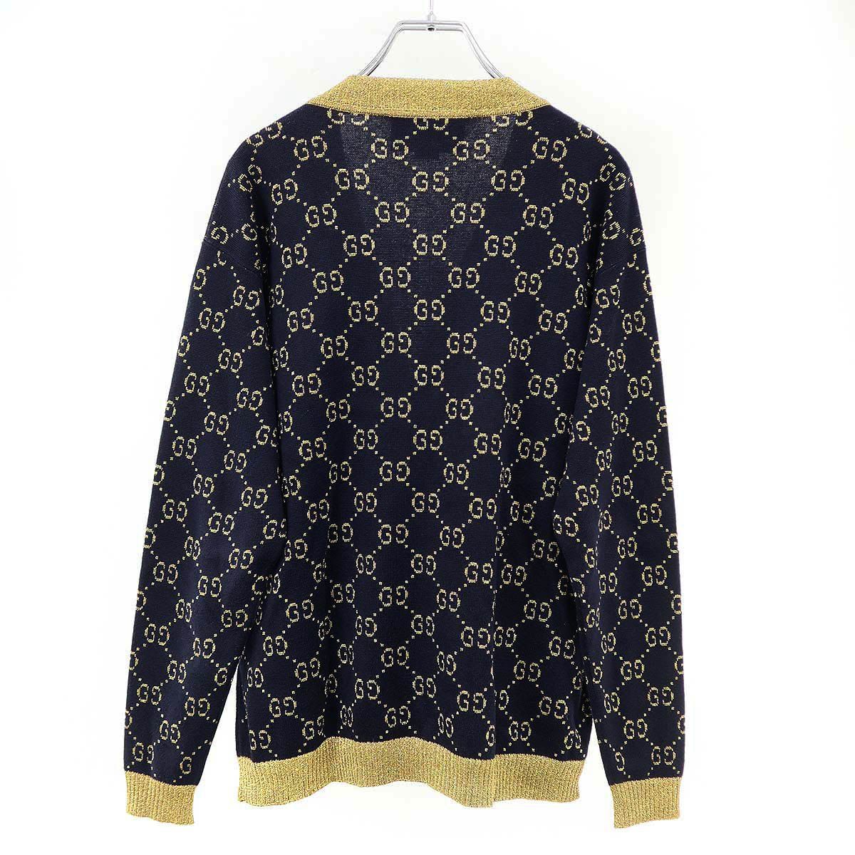 Gucci GG Cotton Lame Fabric Cardigan Navy Gold XS — view 2