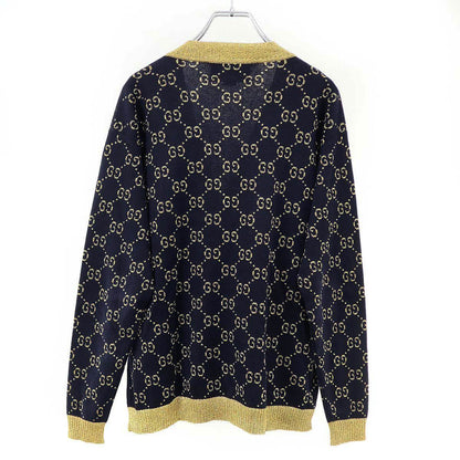 Gucci GG Cotton Lame Fabric Cardigan Navy Gold XS — view 2