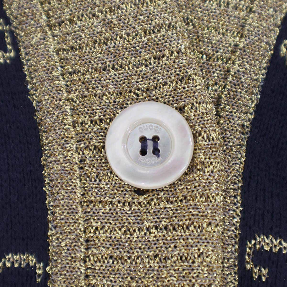 Gucci GG Cotton Lame Fabric Cardigan Navy Gold XS — view 6