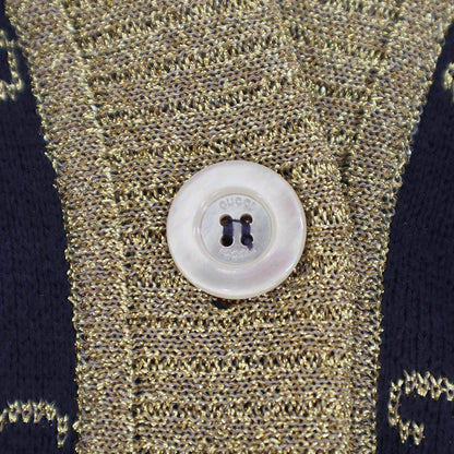 Gucci GG Cotton Lame Fabric Cardigan Navy Gold XS — view 6