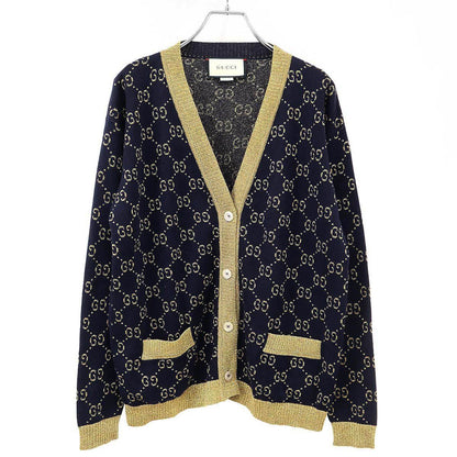 Gucci GG Cotton Lame Fabric Cardigan Navy Gold XS