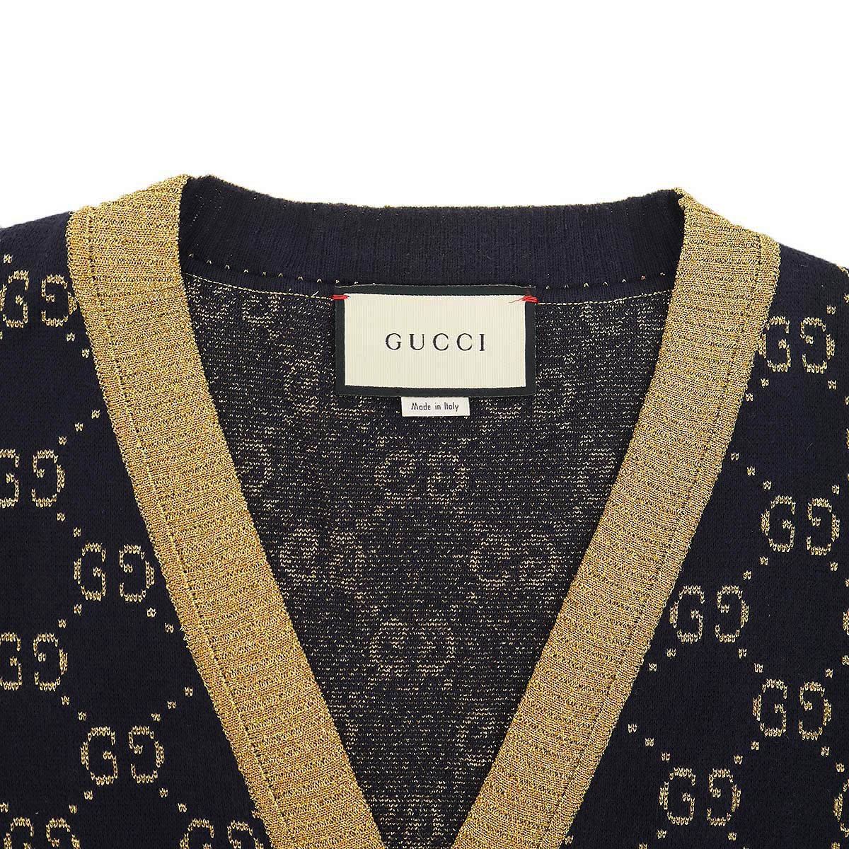 Gucci GG Cotton Lame Fabric Cardigan Navy Gold XS — view 3
