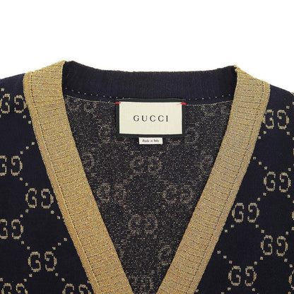 Gucci GG Cotton Lame Fabric Cardigan Navy Gold XS — view 3