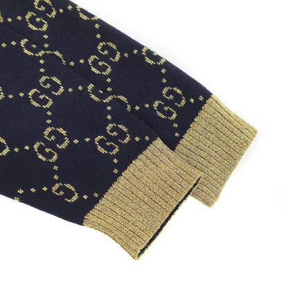 Gucci GG Cotton Lame Fabric Cardigan Navy Gold XS — view 4