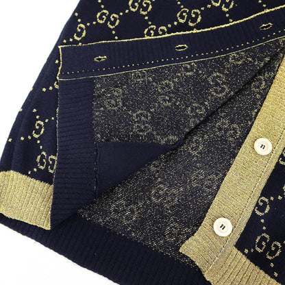 Gucci GG Cotton Lame Fabric Cardigan Navy Gold XS — view 5