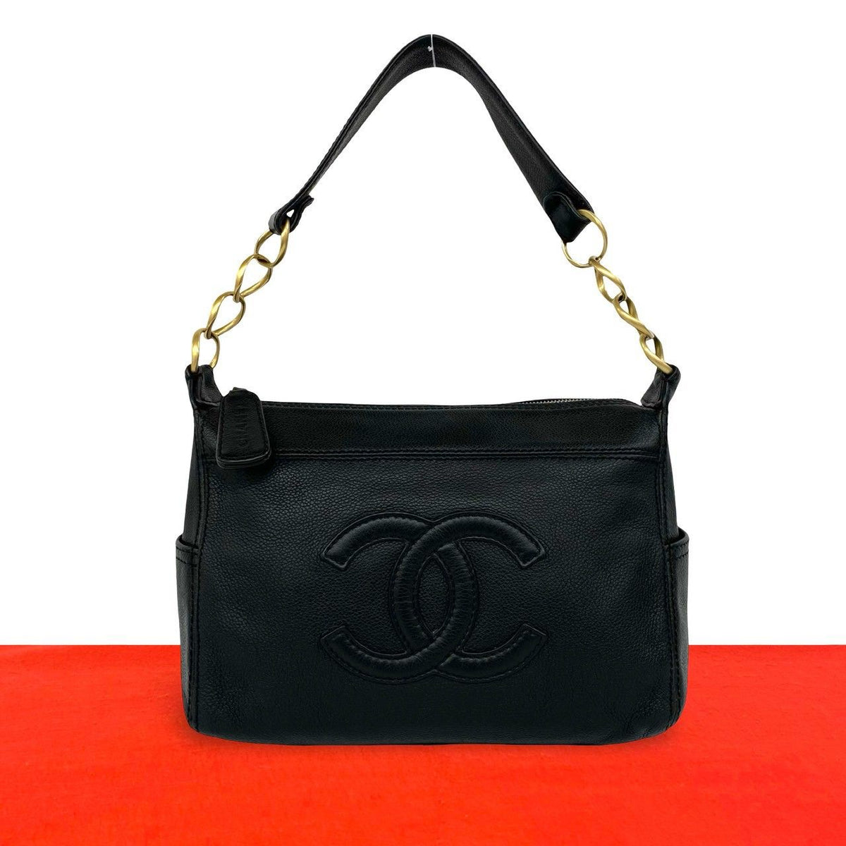 Chanel CC Logo Leather Chain Shoulder Bag Mini Tote Black