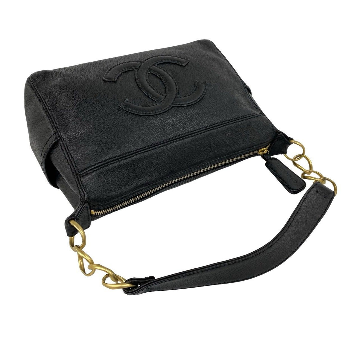 Chanel CC Logo Leather Chain Shoulder Bag Mini Tote Black — view 4