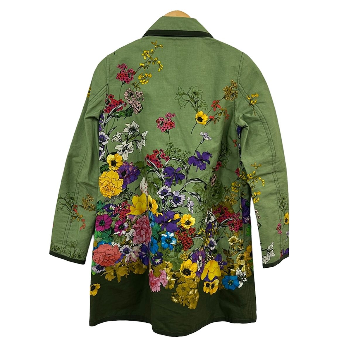Moncler Coat S Coquille Khaki Dark Green Multi Long Sleeves Flower Pattern 1 — view 2