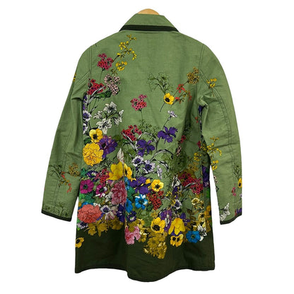 Moncler Coat S Coquille Khaki Dark Green Multi Long Sleeves Flower Pattern 1 — view 2